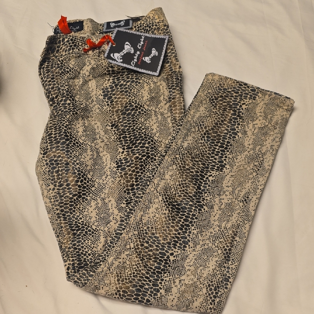 Snake-Print Dress Pants — Black & Cream